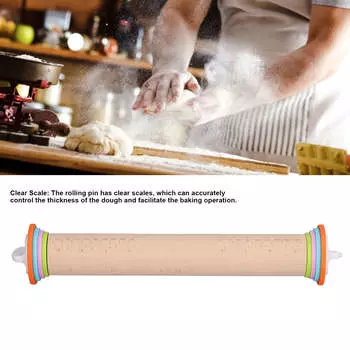 Деревянная скалка для раскатывания теста с кольцами для измерения толщины весов для выпечки пиццы 35cm