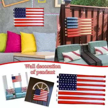 Деревянная скульптура бейсбола, 4 июля, День независимости, искусство, бейсбольный флаг, домашний декор, статуя, поделки для гостиной, дверной кулон 30x20 см Free Size красный