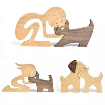 Деревянная собачка, украшение стола, скульптура, семейная фигурка щенка, настольная резная модель для любителей собак, украшение для домашнего офиса