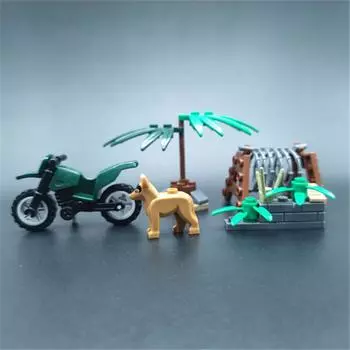 Деревянная собака, блокпост, мотоцикл, военные минифигурки, блоки, совместимые со сборочными моделями, строительные наборы, детские развивающие игрушки
