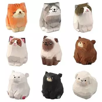 Деревянная статуэтка медведя из дерева, резное украшение для автомобиля, креативная резьба, статуэтка кошки cat 3