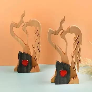 Деревянная статуэтка пары, домашний рабочий стол, скульптура вечной любви, абстрактная фигурка целующейся пары, подарок на День святого Валентина, годовщина