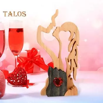 Деревянная статуэтка пары, домашний рабочий стол, скульптура вечной любви, абстрактная фигурка целующейся пары, подарок на День святого Валентина, годовщина