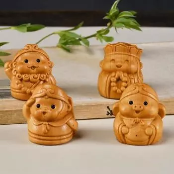 Деревянная статуэтка Сунь Укуна, неокрашенная мини-статуэтка квартета «Путешествие на Запад», ручная работа, настольный декор для домашнего офиса A