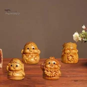 Деревянная статуэтка Сунь Укуна, неокрашенная мини-статуэтка квартета «Путешествие на Запад», ручная работа, настольный декор для домашнего офиса A