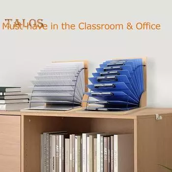 Деревянная стойка для хранения файлов Большая вместимость Простая установка Держатель для планшета Подставка Металлический органайзер Принадлежности для учителя