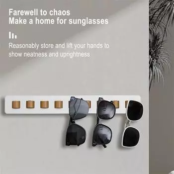 Деревянная стойка для хранения солнцезащитных очков, настенный самоклеящийся держатель для очков, искусственная кожа, полка с 9 отверстиями, органайзер для очков