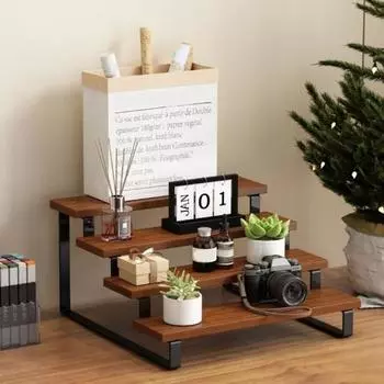 Деревянная стойка для хранения Yousheng, 4-х уровневая стойка для демонстрации, прочная несущая, простая в установке, многоуровневая полка для хранения духов, демонстрационная полка для специй темно-коричневого