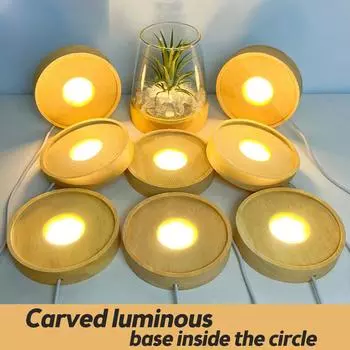 Деревянная светодиодная подставка для дисплея USB, цветная светодиодная подставка для дисплея из хрусталя и смолы, украшение для дома