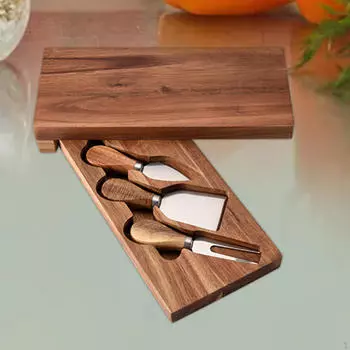 Деревянная сырная доска и набор ножей, блюдо с выдвижным ящиком для новоселья