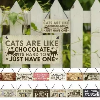 Деревянная табличка для кошек, подвесной дизайн со следами кошек, принт котенка, забавные подвесные таблички для дома кошек для домашних животных 6