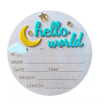 Деревянная табличка «Hello World Newborn», милая доска для объявлений о рождении ребенка зелёный