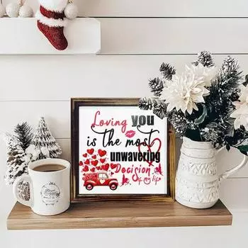 Деревянная табличка ко Дню святого Валентина, романтическая стоячая настольная табличка с рамкой, деревенский стол