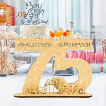 Деревянная табличка на день рождения 2024 года, гостевая книга со светодиодной подсветкой, 65/70/75/80/90-й день рождения, годовщина свадьбы, празднование, номерной знак, украшение рабочего стола C