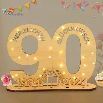 Деревянная табличка на день рождения 2024 года, гостевая книга со светодиодной подсветкой, 65/70/75/80/90-й день рождения, годовщина свадьбы, празднование, номерной знак, украшение рабочего стола C