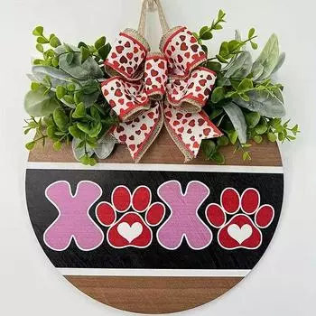 Деревянная табличка на дверь ко Дню святого Валентина с принтами, бантом в виде сердца и деревенским шармом для украшения дома One Size