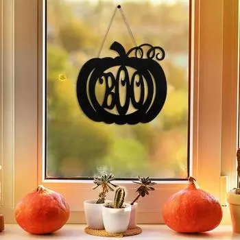Деревянная табличка на дверь на Хэллоуин, черная полая тыква, летучая мышь, паутина, вешалка на дверь, настенная подвесная табличка для входной двери, украшение для дома и улицы
