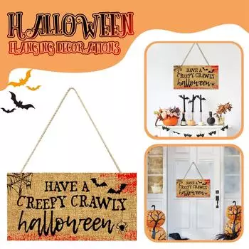 Деревянная табличка на дверь на Хэллоуин, украшение, подвеска, украшение, атмосфера фестиваля ужасов, подвеска на дверь One Size коричневый