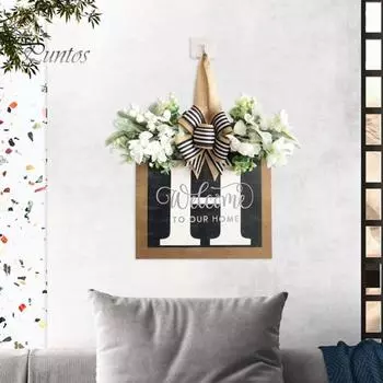 Деревянная табличка на дверь с буквой H и бантом из искусственного цветка. Добро пожаловать в наш дом. Вешалка на дверь. Настенная табличка для входной двери. Украшение. 30*30cm