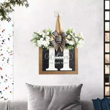 Деревянная табличка на дверь с буквой H и бантом из искусственного цветка. Добро пожаловать в наш дом. Вешалка на дверь. Настенная табличка для входной двери. Украшение. 30*30cm