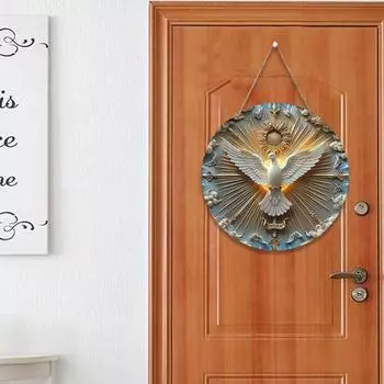 Деревянная табличка на дверь с изображением голубя, тематическая подвесная табличка с изображением птицы мира, украшение 2D, круглая, плоская стена