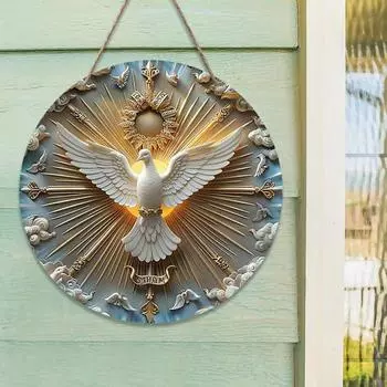 Деревянная табличка на дверь с изображением голубя, подвесная табличка на тему птицы мира, украшение на стену, 2D, круглая плоская настенная художественная вывеска для домашнего офиса, бара, декор