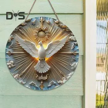 Деревянная табличка на дверь с изображением голубя, подвесная табличка на тему птицы мира, украшение на стену, 2D, круглая плоская настенная художественная вывеска для домашнего офиса, бара, декор