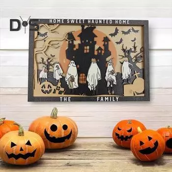 Деревянная табличка на Хэллоуин, украшение, жуткий замок, летучая мышь, призрак, настольная фигурка, офис, домашний стол, полка, декор для вечеринок A
