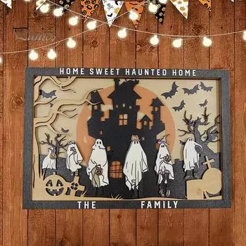 Деревянная табличка на Хэллоуин, украшение, жуткий замок, летучая мышь, призрак, настольная фигурка, офис, домашний стол, полка, декор для вечеринок A