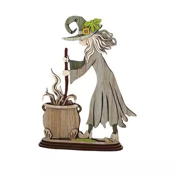 Деревянная табличка с силуэтом ведьмы Замечательная коллекция искусства Хэллоуин Внутреннее и наружное креативное украшение Украшение в виде куклы-ведьмы Фигурка One Size