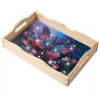 Деревянная тарелка для еды с цветными ромбами и ручками для домашнего декора # TP012