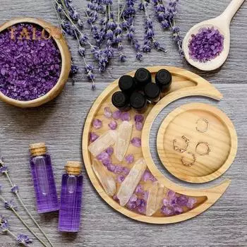 Деревянная тарелка с луной и звездами, поднос для украшений, гладкий край, без заусенцев, сервировочный поднос для десертов, украшение на Рамадан A