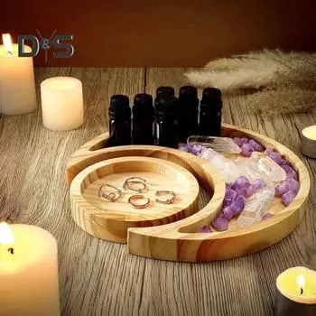 Деревянная тарелка с луной и звездами, поднос для украшений, гладкий край, без заусенцев, сервировочный поднос для десертов, украшение на Рамадан A