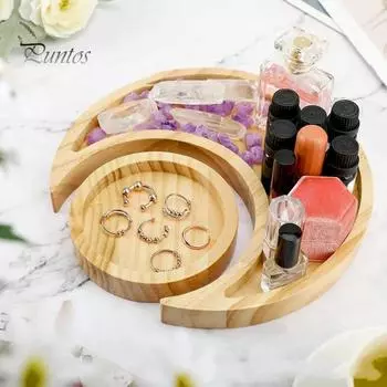 Деревянная тарелка с луной и звездами, поднос для украшений, гладкий край, без заусенцев, сервировочный поднос для десертов, украшение на Рамадан A