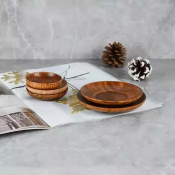 Деревянная тарелка с тонкими зернами, прочная и долговечная, из натурального дерева дикого ююбы, круглая тарелка в японском стиле, тарелка для дыни и фруктов, столовая посуда