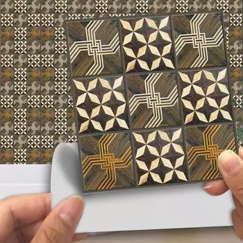 Деревянная текстура, имитация стикеров на стену, имитация кирпича, украшение для спальни, водостойкая самоклеящаяся плитка, обои, декор для кухонного шкафа 10*10cm*15pcs