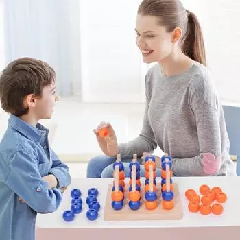 Деревянная трехмерная шахматная игрушка из четырех частей, интерактивная игра для родителей и детей, двухцветное кольцо, декоративное украшение One Size