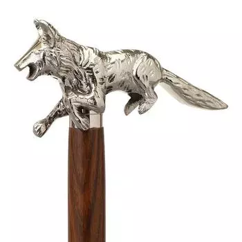 Деревянная трость для ходьбы Трость с лисьей головой и покрытием на голове Деревянная трость Премиум-трость для ходьбы с волком для мужчин и женщин 93.98 cm серебряный