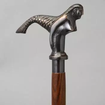 Деревянная трость для женщин и мужчин. Красивая старинная трость с головой русалки.