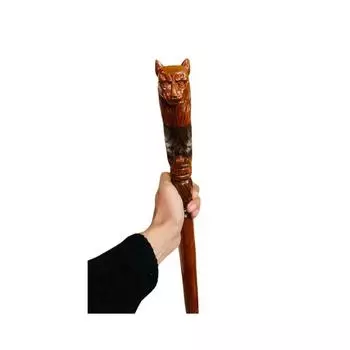 Деревянная трость ручной работы с замысловатой резьбой в виде волка – удобная трость