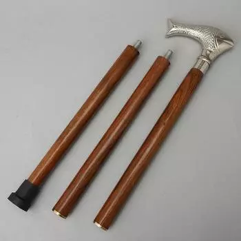 Трость для ходьбы из дерева ручной работы с золотой и серебряной головой рыбы, древко из цельного дерева, инкрустированное латунью, красивая трость для ходьбы 93.98 cm серебряный
