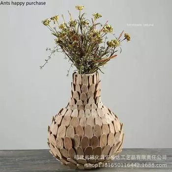 Деревянная ваза ручной работы, ваза для сухих цветов, контейнер для цветочной композиции, настольные декоративные вазы, домашний декор, украшения, поделки, подарок