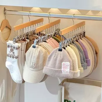 Деревянная вешалка для хранения шляп с 12 зажимами, вешалка для хранения бейсболок, носков, вешалки для одежды для новорожденных, органайзер для шляп A - 1PC