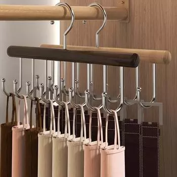 Деревянная вешалка для кофточек на 8 крючков, вращающийся многофункциональный органайзер для нижнего белья, пояса, экономящие место полки для хранения шляп 1PCS