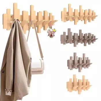 Деревянная вешалка для одежды, настенные крючки для хранения, прочные, выдерживающие нагрузку, простые в установке, современные крючки, вешалка для одежды 4pcs коричневый