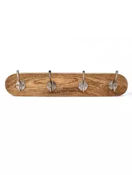 Деревянная вешалка с 4-мя металлическими крючками, Никель, Wooden/Iron 4 Hanger Hook Nickel, John Molly Decor&Gifts