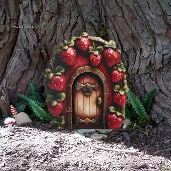 Деревянная волшебная садовая дверь-эльф, украшение для улицы, миниатюрный эльф, украшение для двери, сказочный мир, крошечная фигурка для двери дома, скульптура розовый