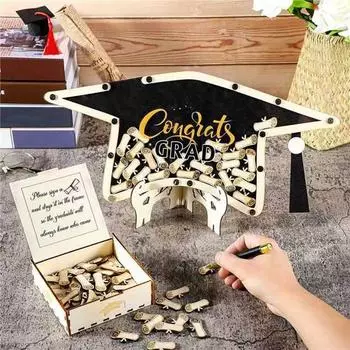 Деревянная выпускная гостевая книга, выпускная шапочка, поздравления, выпускная гостевая книга, сувенир на память от колледжа, фирменное украшение для выпускного вечера Sets
