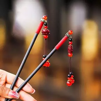 Деревянная заколка ручной работы с кисточкой в стиле ретро, китайский стиль, застежки для девочек, красная заколка для волос, свадебная невеста