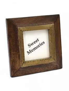 Деревянно-металлическая фоторамка, Латунь, 8х8 см, Wooden Brass Photo Frame 3x3, John Molly Decor&Gifts